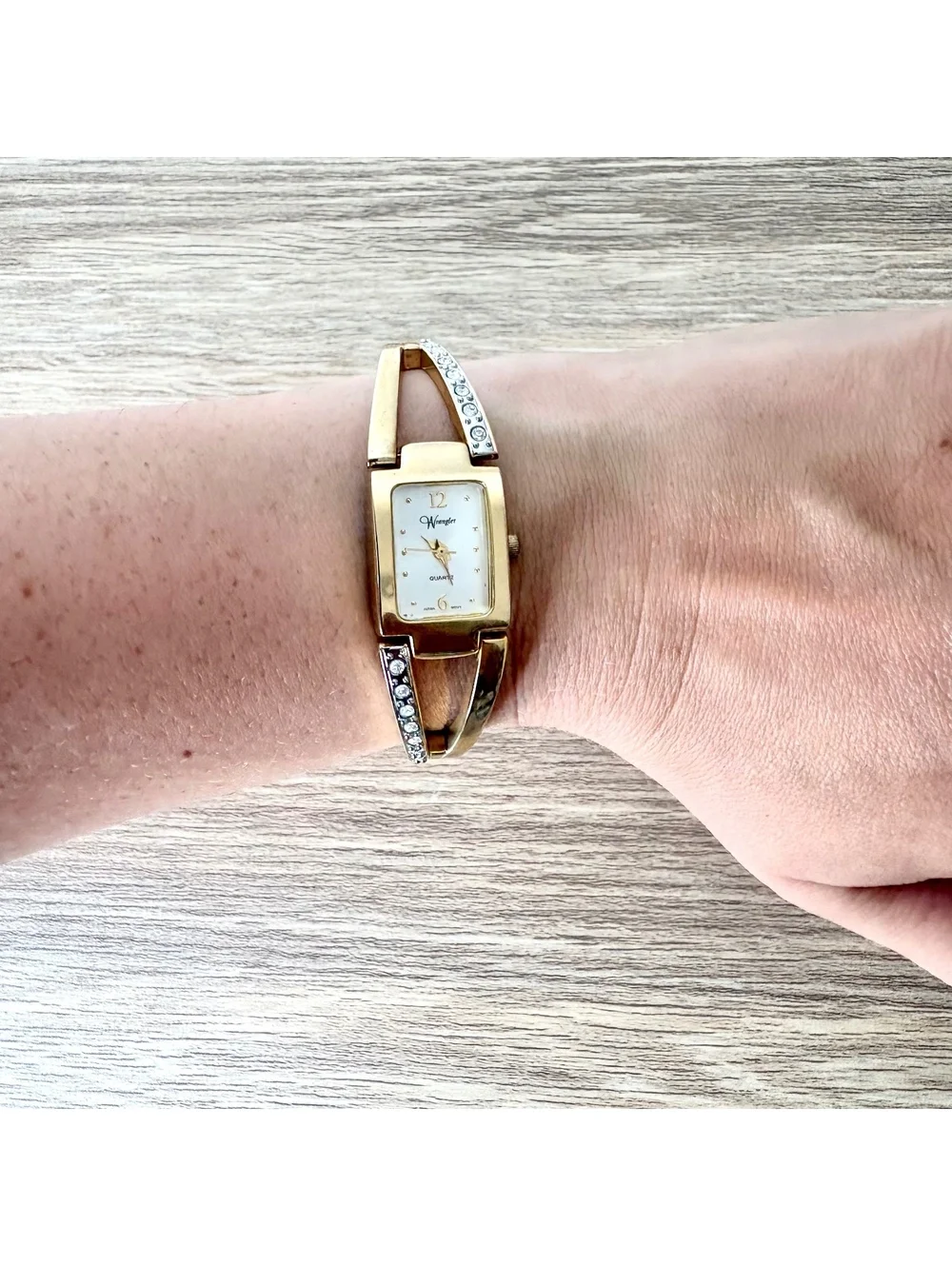 Vintage Wrangler Gold Tone Rhinestone Cuff Bracelet Watch Women’s Quartz Japan